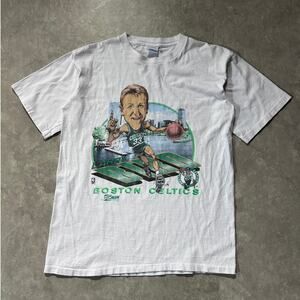 90s Vintage Larry Bird Boston Celtics Salem Caricature White T Shirt Size L